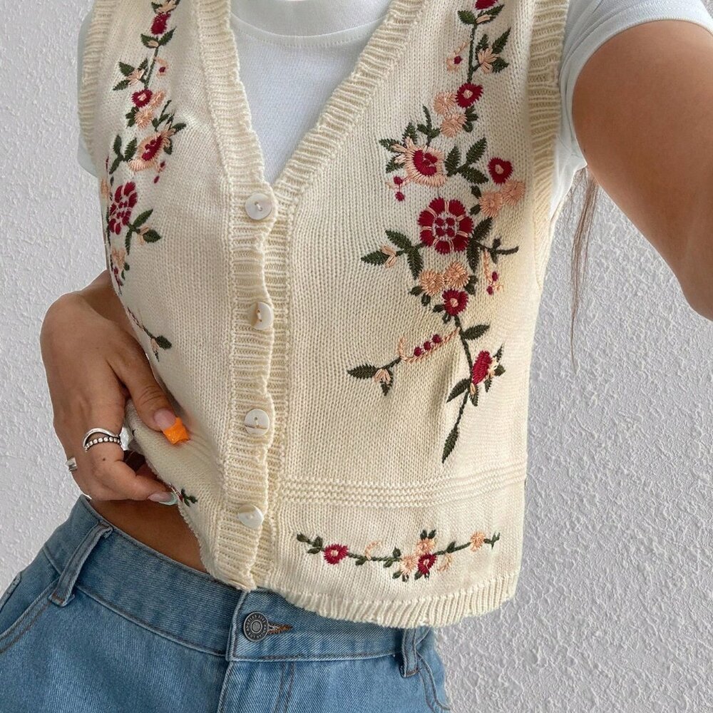 Multicolor Casual Women's Sweet Embroidered Vest